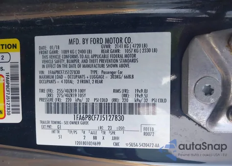 2018 Ford Mustang Gt из США, поврежденный, VIN 1FA6P8CF7J5127830